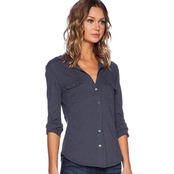 James Perse Contrast Panel Shirt in Titan Gray Size 4/XL X-Large - Picture 1 of 8